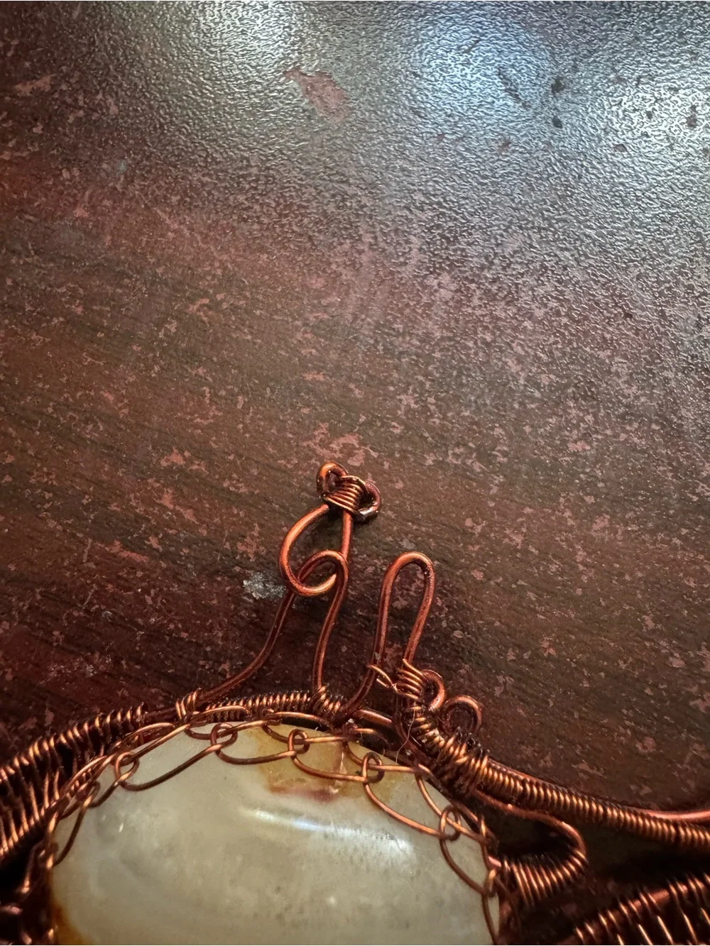 Handmade Copper Wire Fish Pendant with Amber Stone